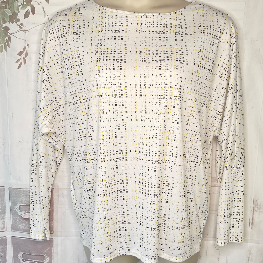 Worthington Career Womens Cream Gray Black Yellow LS Stretch Top XL X Large